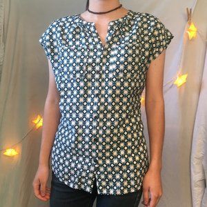 Van Heusen Blue Geometric Button Up Blouse